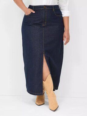 LANE BRYANT plus high rise slit maxi skirt in dark denim (sz18)